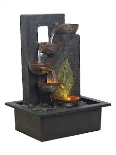 Chronikle Brown Leaf Design 5 Step Table Top Indoor Water Fountain with Led Light | Best Indoor Water Fountains | Best Water Fountains for Home in India