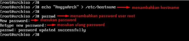 setting hostname dan password user root
