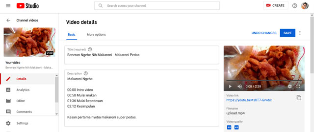 Edit video YouTube untuk menambah timestamp