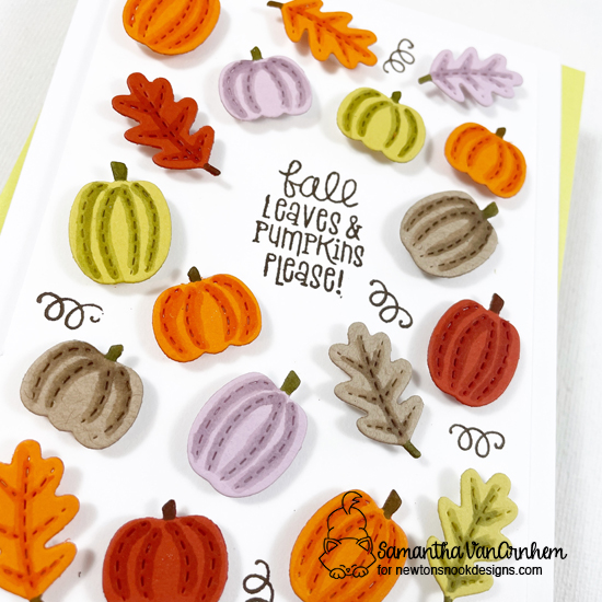 Fall Pumpkins Card by Samantha VanArnhem | Signs of Stamp Set and bonus die cuts from the Fall Friends Die Set by Newton's Nook Designs #newtonsnook