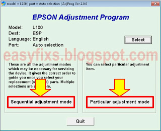 Sequential and Particular adjustment mode Epson L100, L101