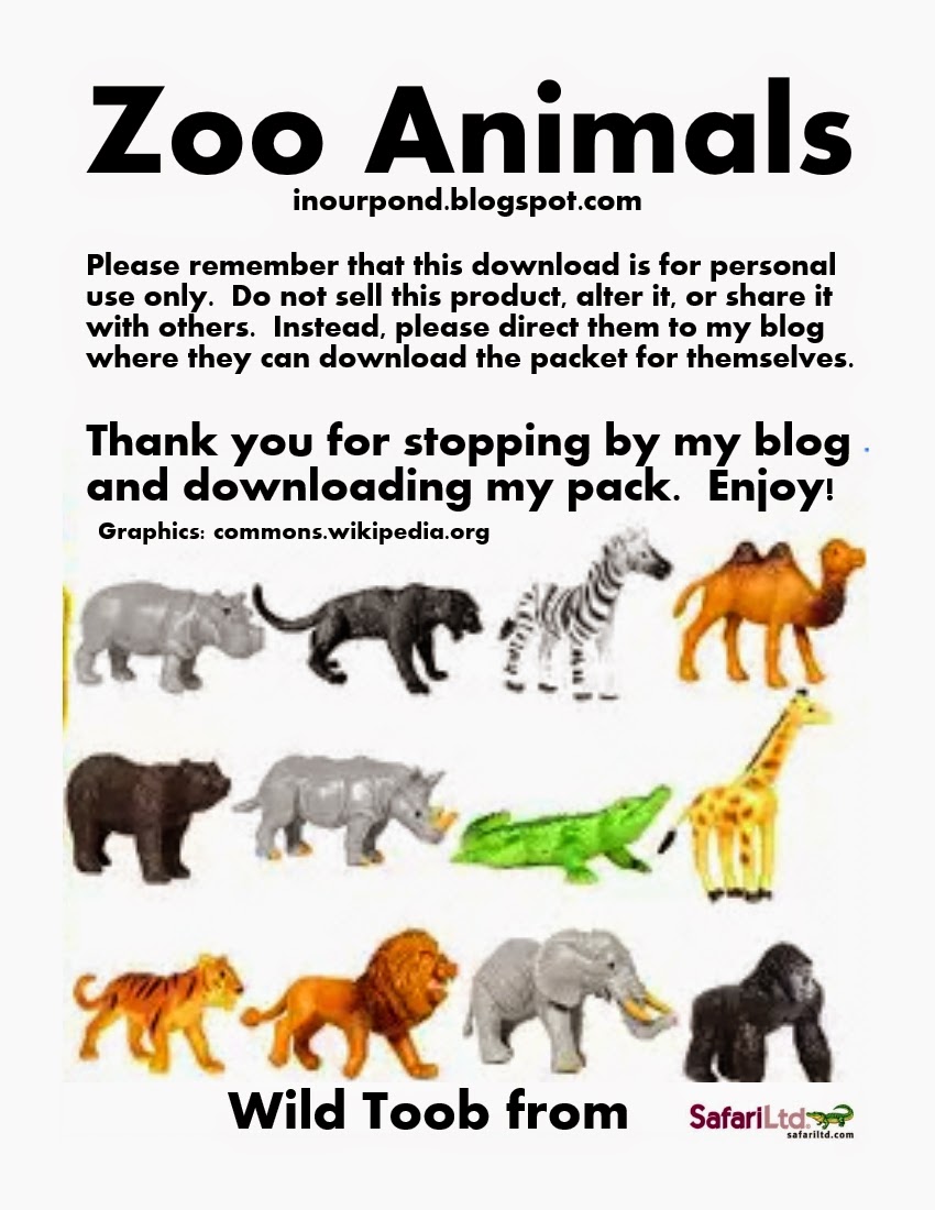 zoo animal 3 part cards in our pond