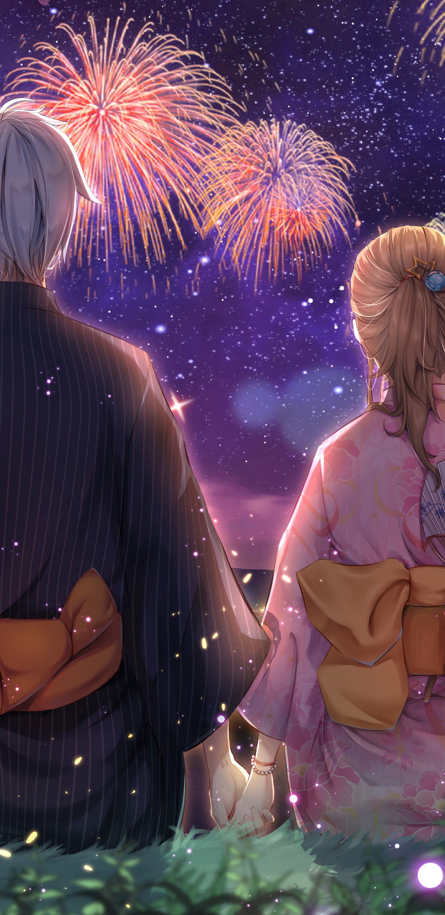 Anime Couple Fireworks Kimono 4k Wallpaper 86