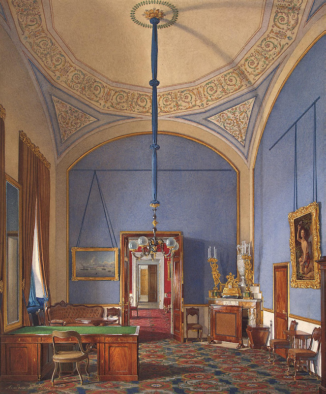 Interiors of the Winter Palace. The Second Reserved Apartment. The Small Study by Edward Petrovich Hau - Architecture, Interiors Drawings from Hermitage Museum