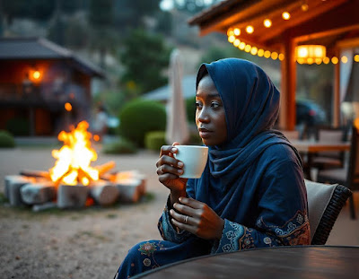 Woman drinking coffee at a resort