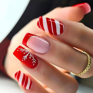 Stripped Snowflake Square nails design