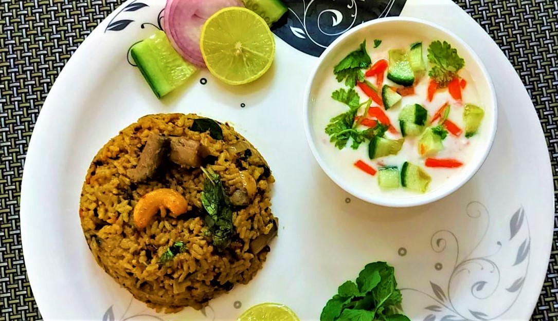 Mushroom Biryani Recipe - How To Make Mushroom Biryani In Pressure Cooker - Indra's Kitchen A simple & tasty mushroom biryani, prepared using a pressure cooker.