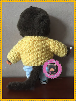 Gilet jaune fait main pour kiki ou Monchhichi, handmade, tricotage