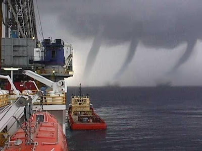 Triple tornado waterspouts