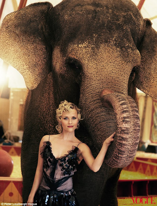 Reese Witherspoon Poses With an Elephant for Vogue