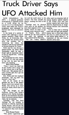 Truck Driver Say UFO Attacked Him - The Dispatch 10-1-1973