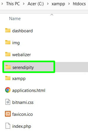 copying and pasting the serendipity installation folder inside xampp htdocs