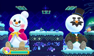 Kirby Triple Deluxe Old Odyssey snowman level snow woman man