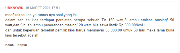 Contoh Soal Menghitung Biaya Pemakain Listrik Sehari-Hari