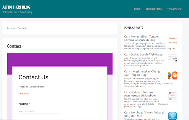 cara membuat contact us di blog