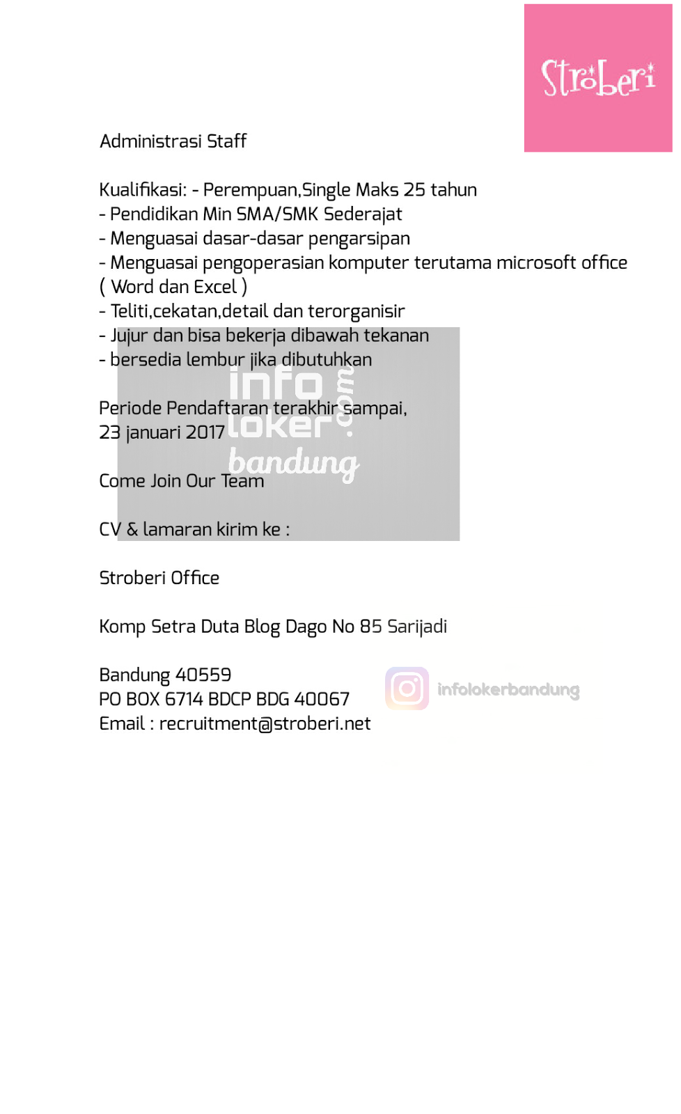 Lowongan Bandung Januari 2017 2018 - Info Lowongan Kerja ID