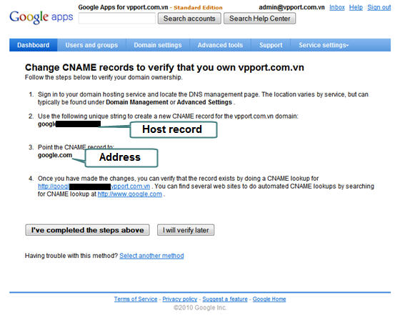 Cách lập mail với tên miền riêng tại Google Apps