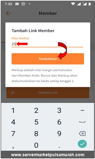 tambahkan markup kode referral di aplikasi android market mobile topup