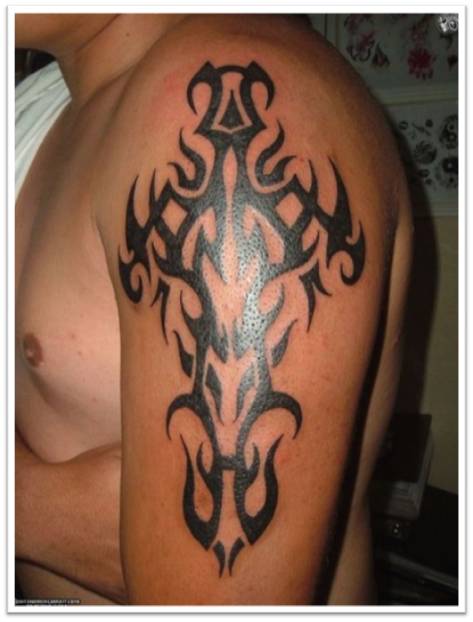 Maori Shoulder and Chest Tattoos Design for College Boys