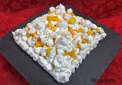 recette de pavlova carré, pavlova à la meringue suisse, meringue suisse, pavlova ananas frais, pavlova mangue fraîche, chantilly mascarpone, pavlova exotique, recette Ferrandi, patissi-patatta