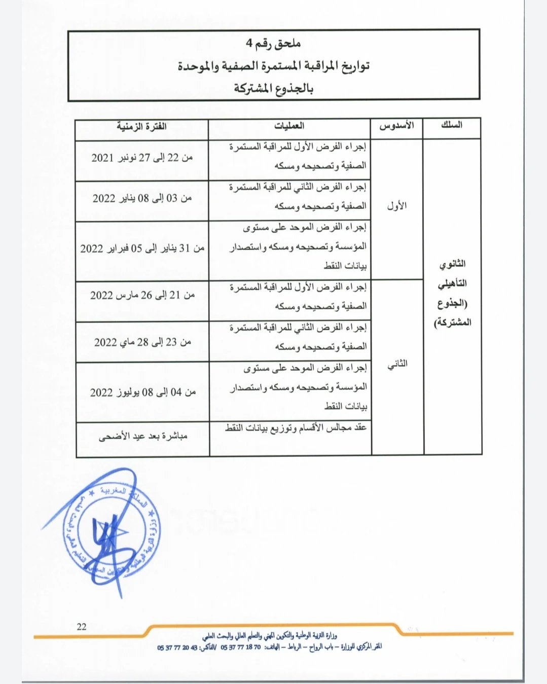 المراقبة المستمرة بالجذع المشترك 2021-2022