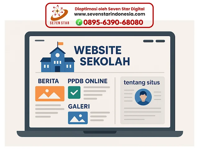 Halaman profil sekolah digital menampilkan visi misi, struktur organisasi, dan agenda kegiatan.