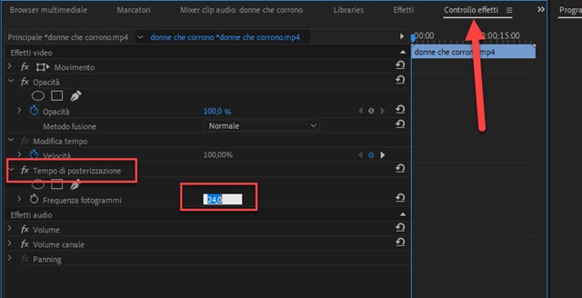 controllo effetti tempo di posterizzazione adobe premiere