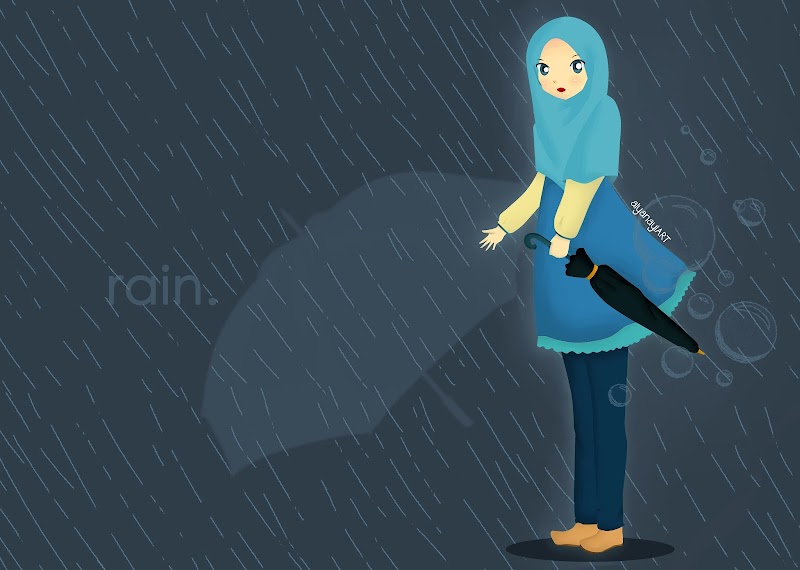 14+ Foto Kartun Muslimah Hujan, Paling Dicari!