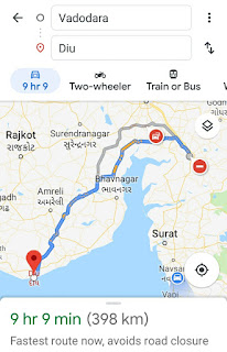 Vadodara to diu route by road