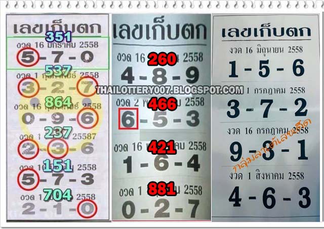 Lottery Best yearly Non Miss Touch 16-06-2015 - Thai Lotto 