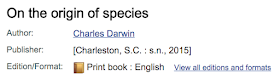 Library catalog entry for Origin of Species