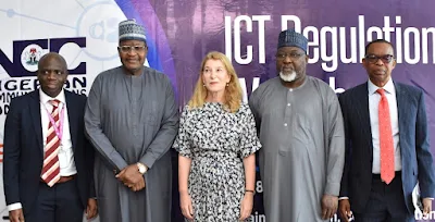 L-R: Country Manager and Managing Director, LM Ericsson Nigeria Limited, Peter Ogundele; Executive Vice Chairman/Chief Executive Officer, Nigerian Communications Commission (NCC), Prof. Umar Danbatta; Swedish Ambassador to Nigeria-Ghana and Cameroon, Annika Hahn; Executive Commissioner, Technical Services, NCC, Ubale Maska and Director, Special Duties, NCC, Dr. Ikechukwu Adinde at the workshop engagement for regulators in the West African region organized by Ericsson and Swedish Programme for ICT in Developing and Emerging Regions (SPIDER) at the NCC’s Annex Office, Mbora, Abuja.