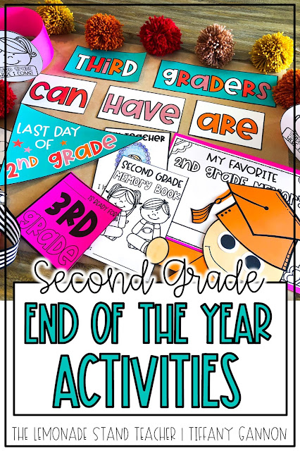 Looking for second grade end of the year activities?!  This fun end of the year pack has all you need to finish the year with lots of fun!  End of the year pennant flags for last day photos, memory book, anchor chart pieces, student hats, a graduation craft, and more!  Click here to read more about it!