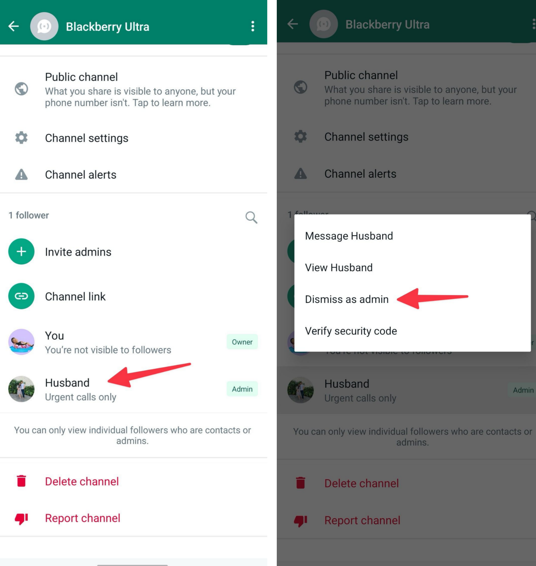 How to remove moderators from WhatsApp channels