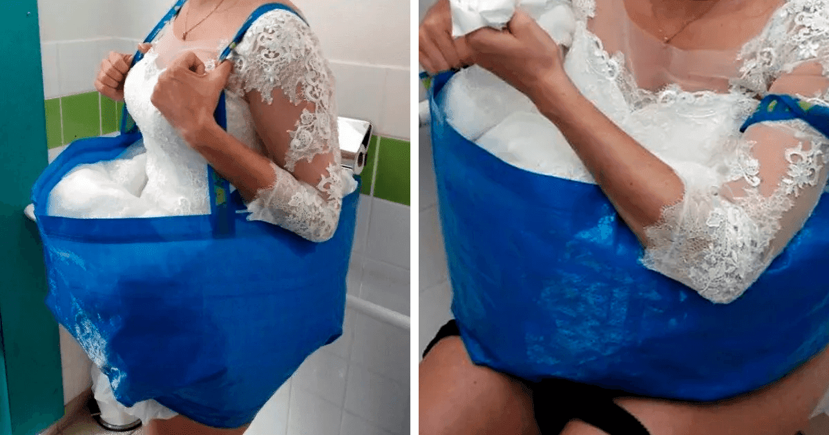 Bride-To-Be Invented An Epic IKEA Bag Hack To Protect Her Wedding Dress While Peeing