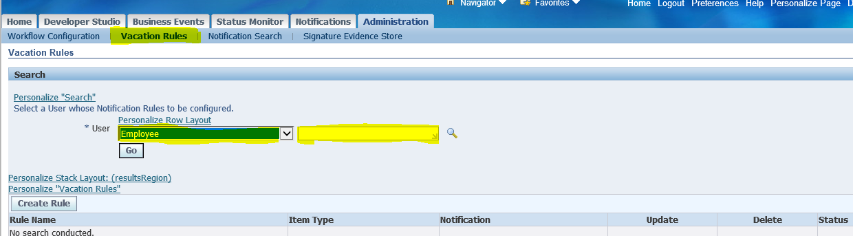 Vacation Rule for purchase order in oracle apps r12