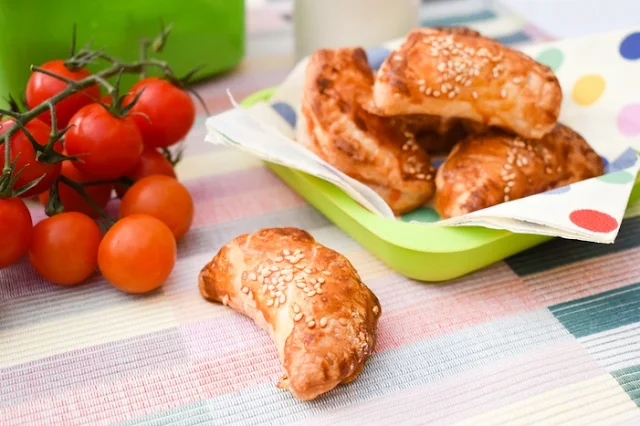 mini spinach and feta puff pastry parcels.