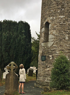 Admiring the Glendalough round tower, Glendalough, Ireland