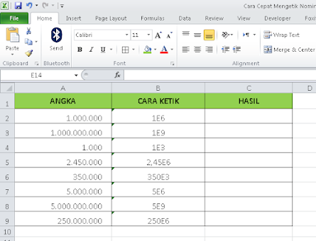 Cara Cepat Mengetik Nominal Angka Jutaan di Excel