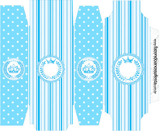 Light Blue Crown in Stripes and Polka Dots  Free Printable Boxes for a Quinceanera Party.