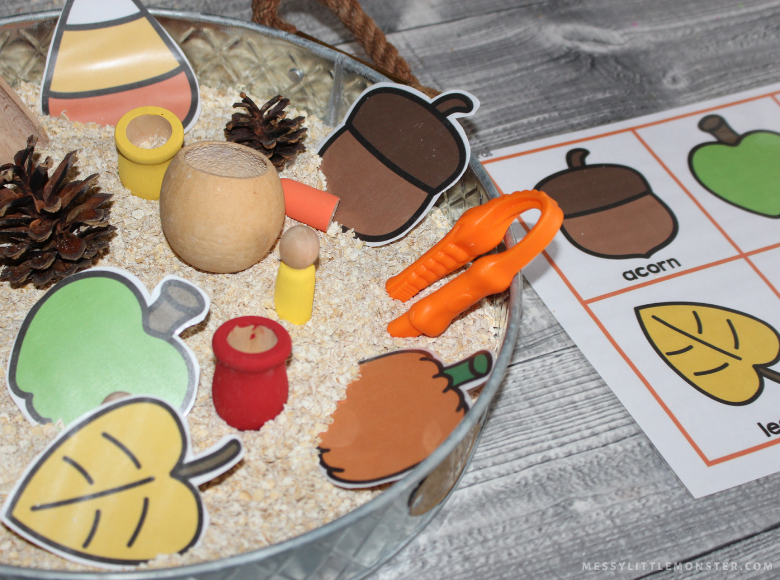 Fall sensory bin - autumn activities for kids