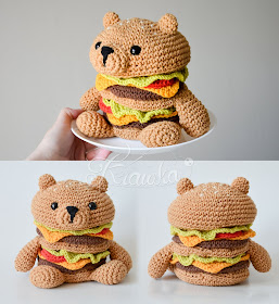 Krawka: HamBEARger tasty food crochet pattern Hamburger and Bear in one, pattern by Krawka