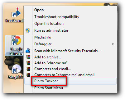 Pin Program di taskbar