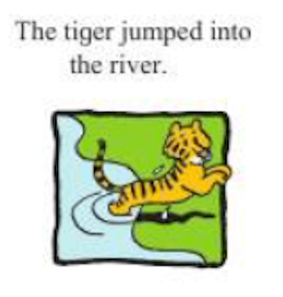 Change the meaning of the sentence by changing the preposition.  The tiger jumped into the river.