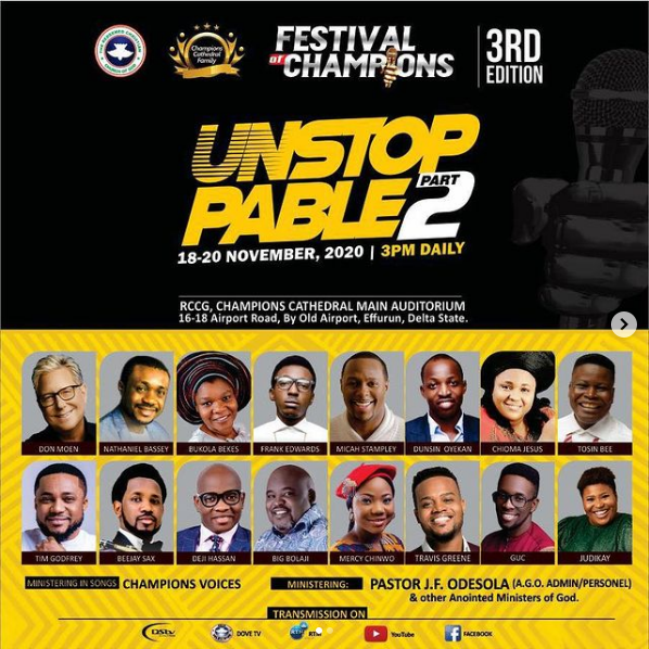 Dunsin Oyekan, Mercy Chinwo, Nathaniel Bassey, Don Moen To Minister At Festival Of Champions