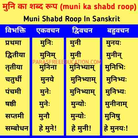 मुनि का शब्द रूप - Muni Ka Shabd Roop