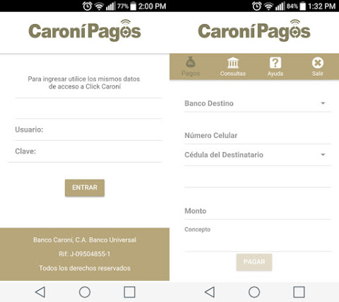 Captura de aplicación Caroní Pagos