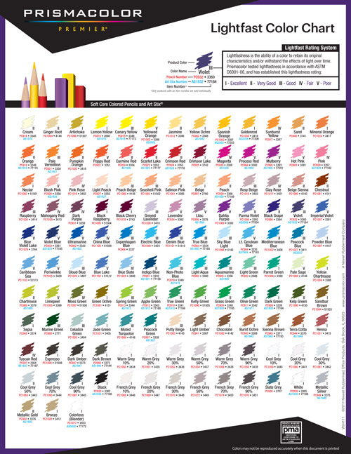 Complete List of 150 Prismacolor Premier Colored Pencils Names in