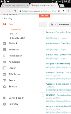 Menu menu yang ada pada blogger