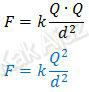 Rumus gaya tarik-menarik atau tolak-menolak di antara 2 muatan dengan Q1=Q2 dan r=d, F=k Q^2/d^2 